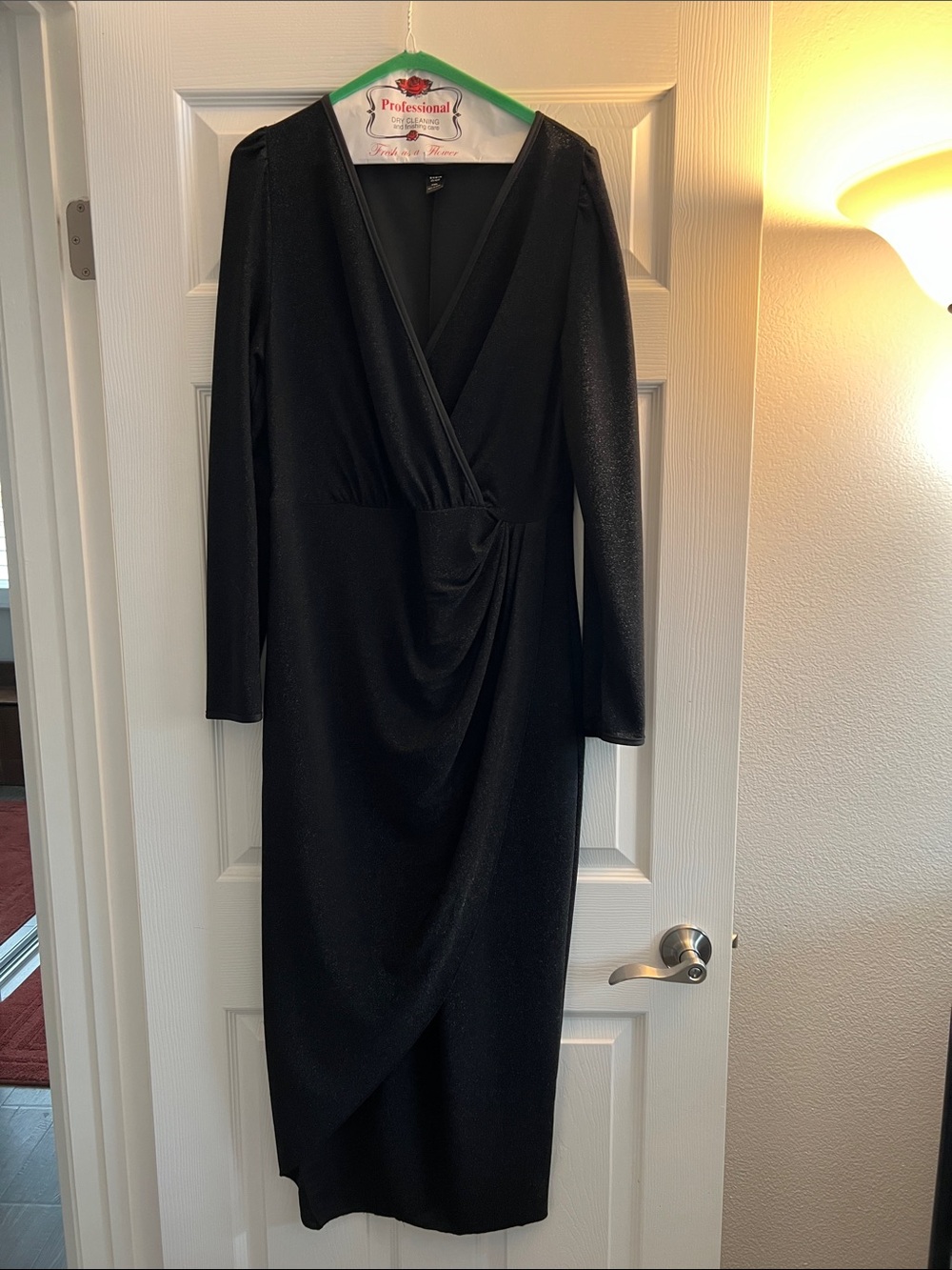 SHEIN Black Long Sleeve Wrap Midi Dress
